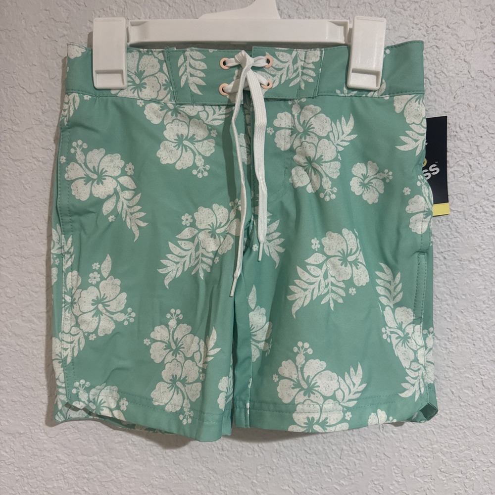 Boys Swim Shorts 6 Adjustable Waist SPF 50+ Green White NWT Swim Trunks